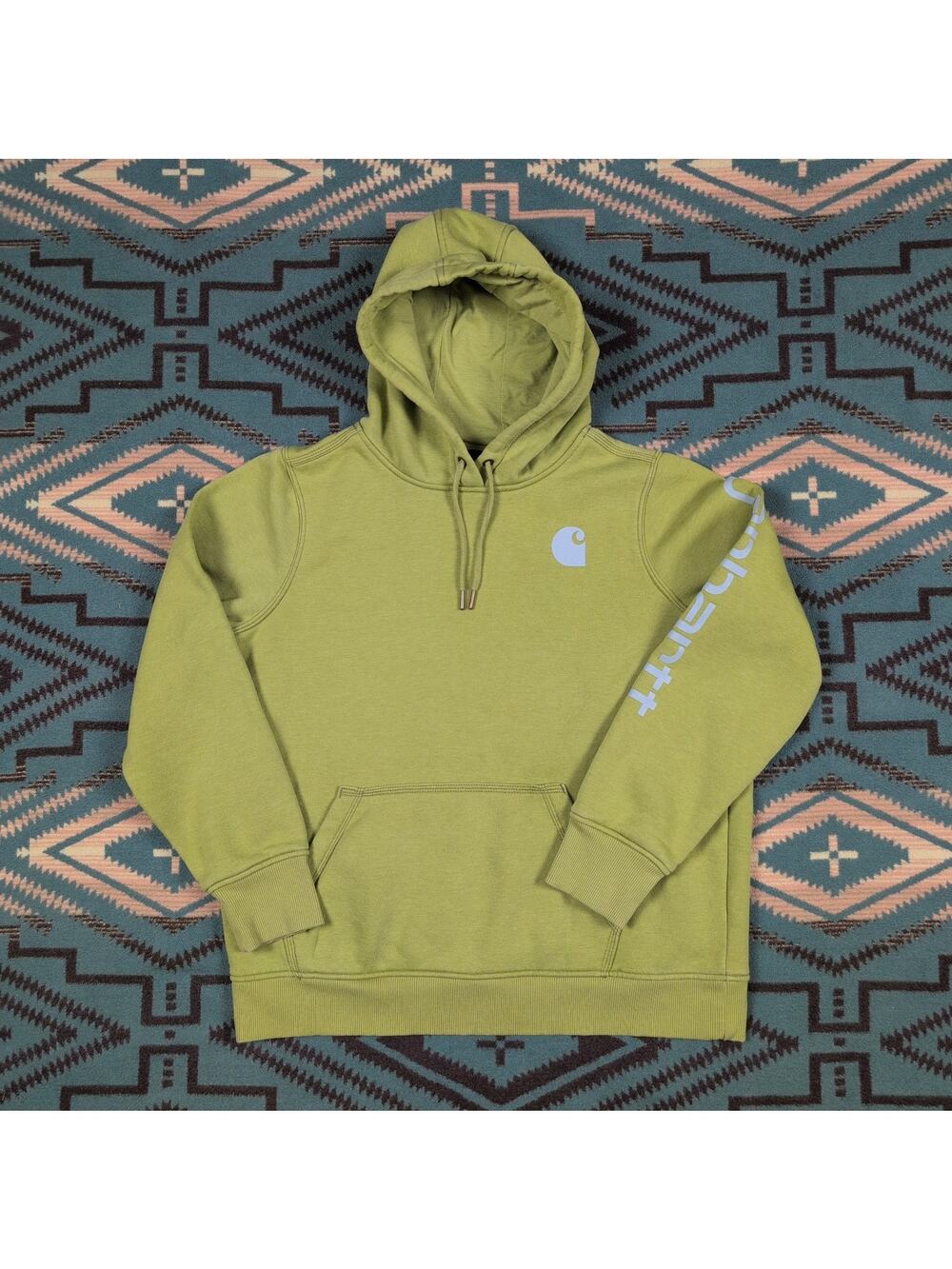 Women's Large (12-14) Carhartt Relaxed Fit Midweight Sleeve Logo Hoodie Green